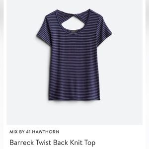 Navy Striped Twist Back Knit Top